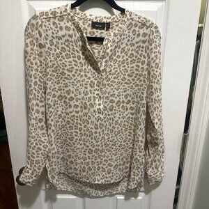Nine West Apt. 9 Half-Zip Blouse Cheetah Taupe XS